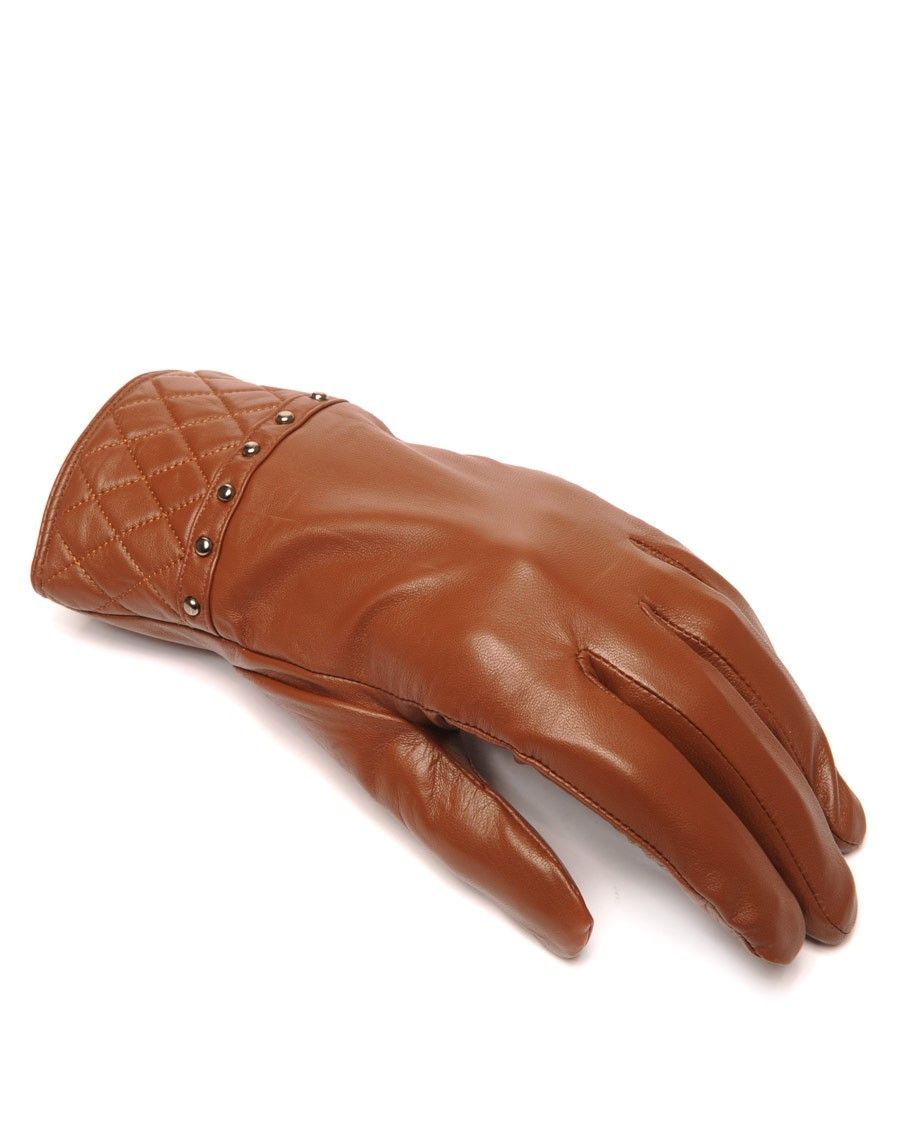 Gants en cuir taupe LuluCastagnette clouté