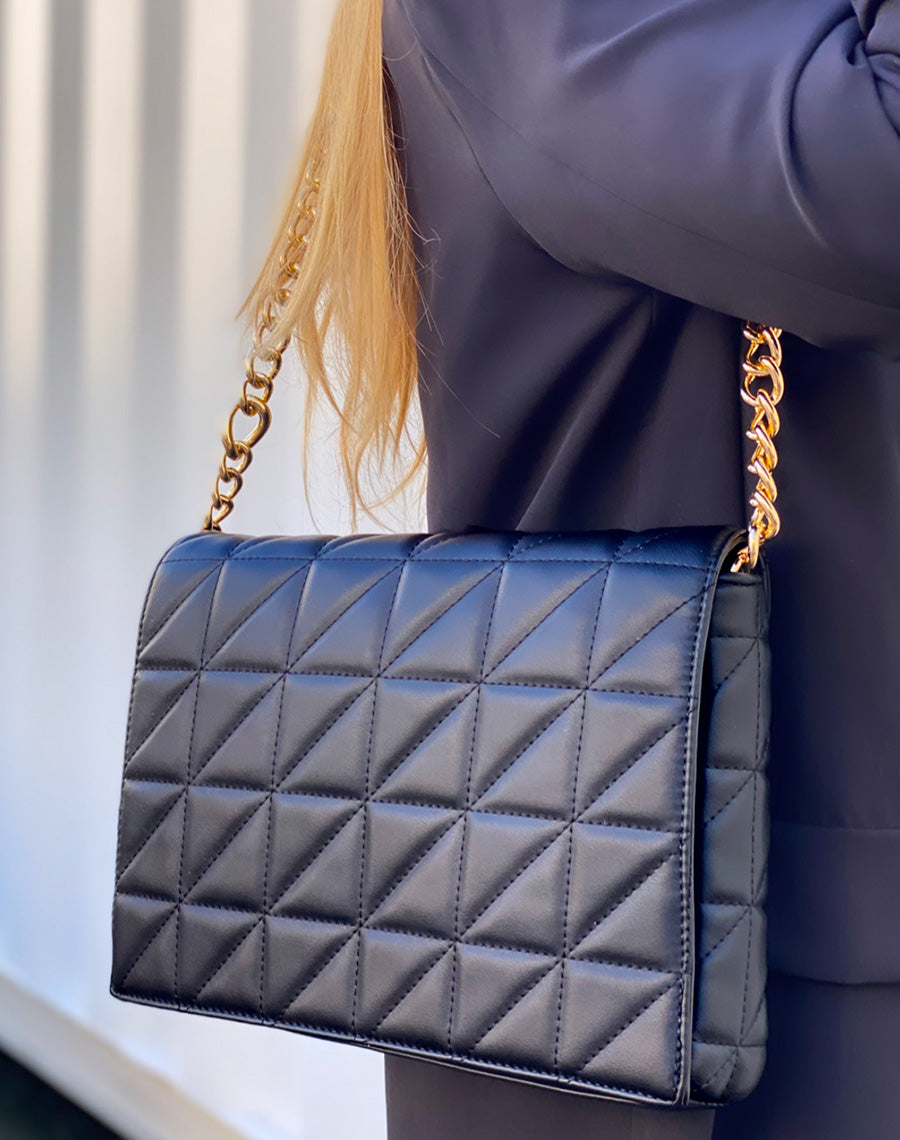 Grand sac bandoulière noir effet matelassé