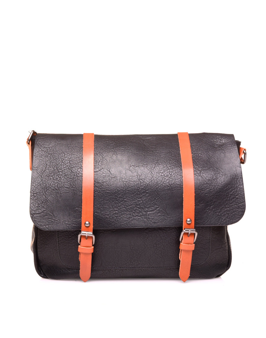 Grand sac bandoulière vintage noir et camel