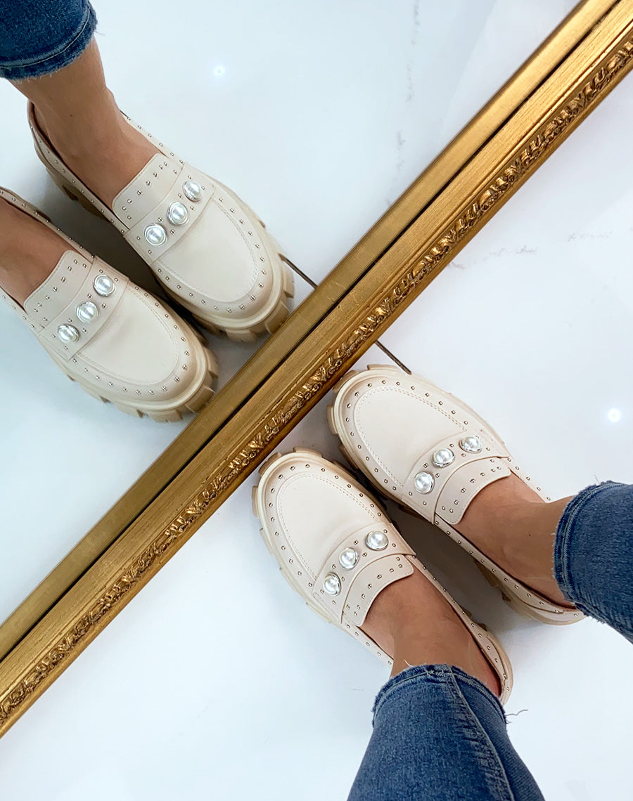Mocassin beige perlé à grosse plateforme