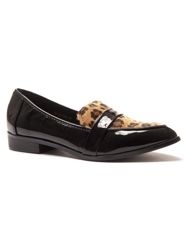 Mocassin pointu avec empiècement léopard 