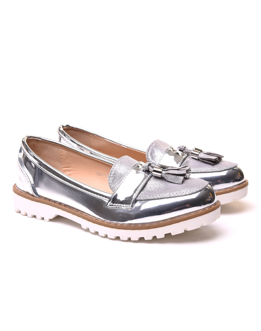 Mocassins argentés bi matières