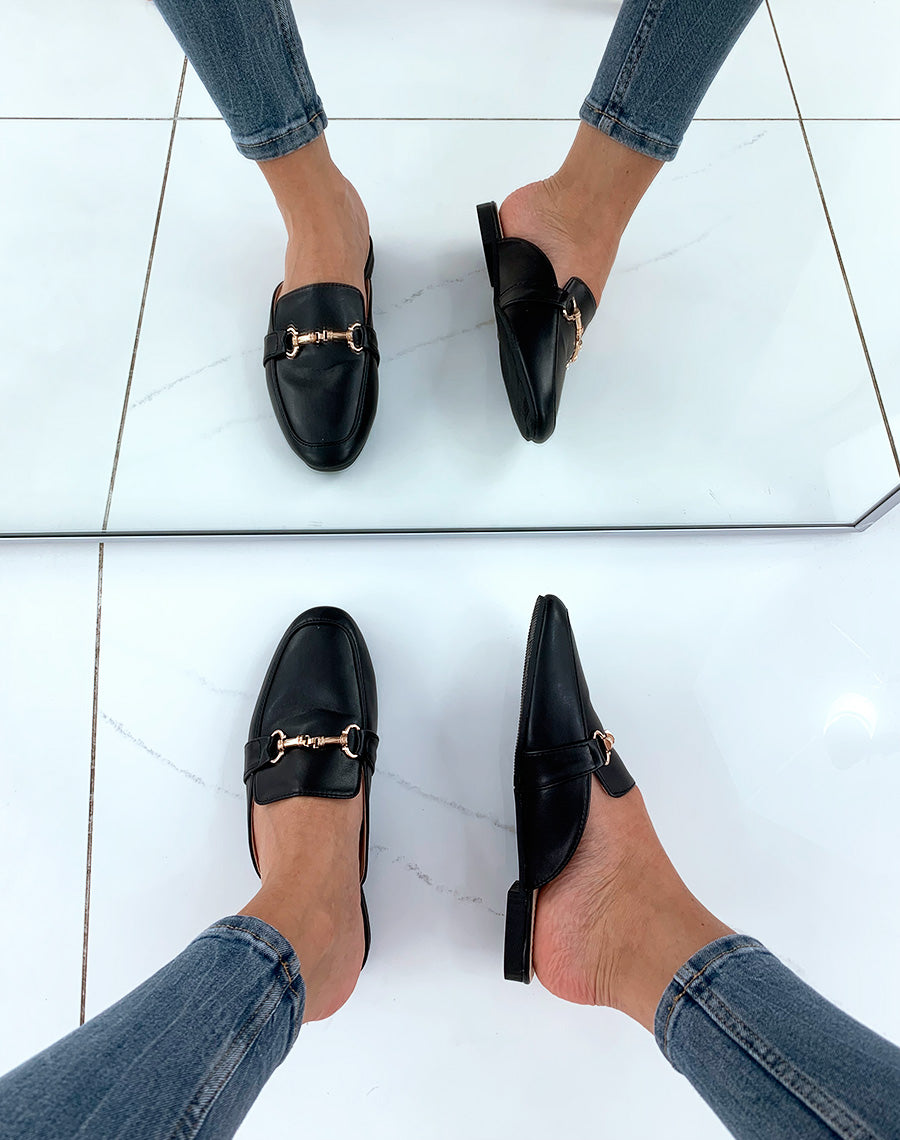 Mocassins en similicuirs noirs ouverts