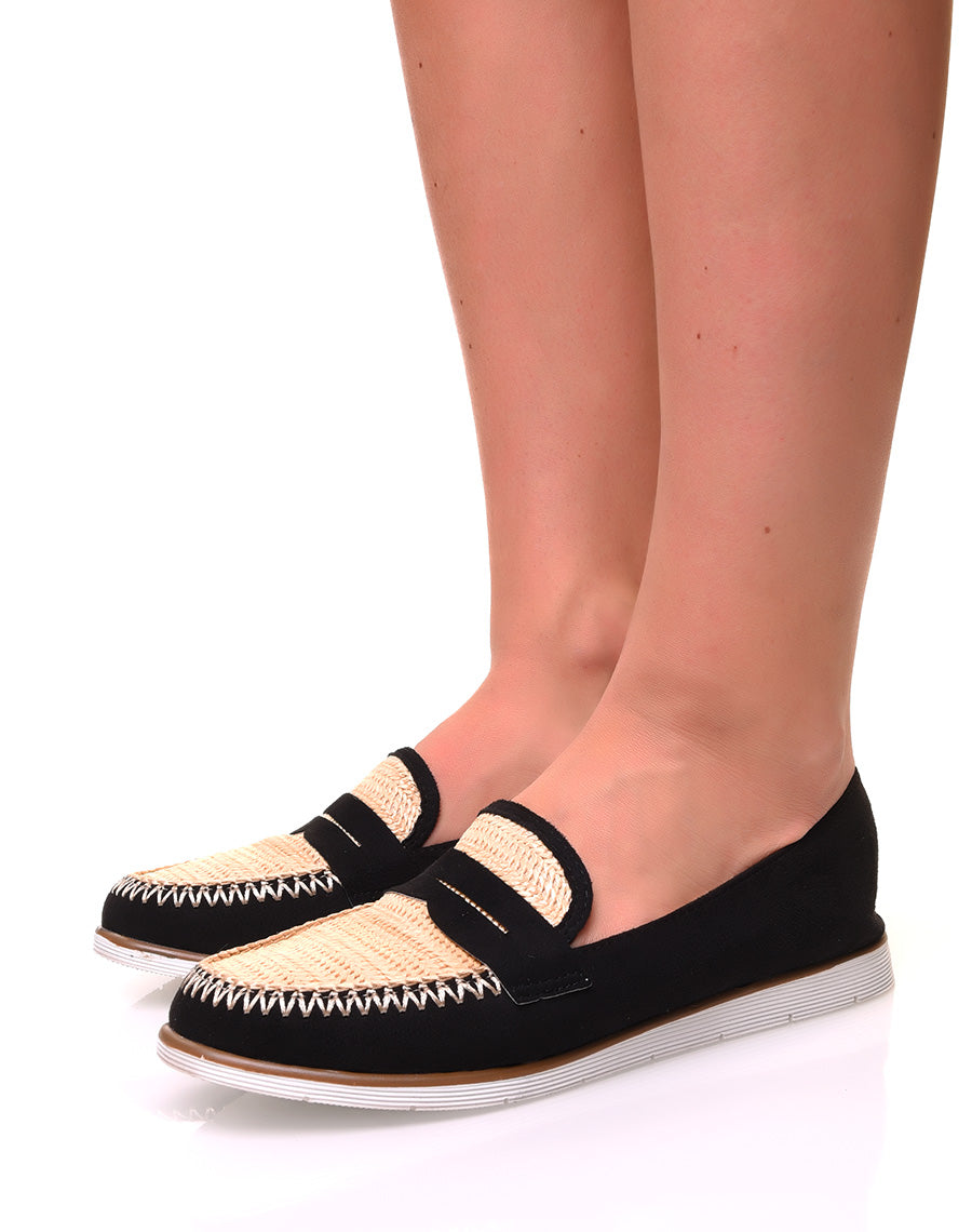 Mocassins en suédine noire et effet osier