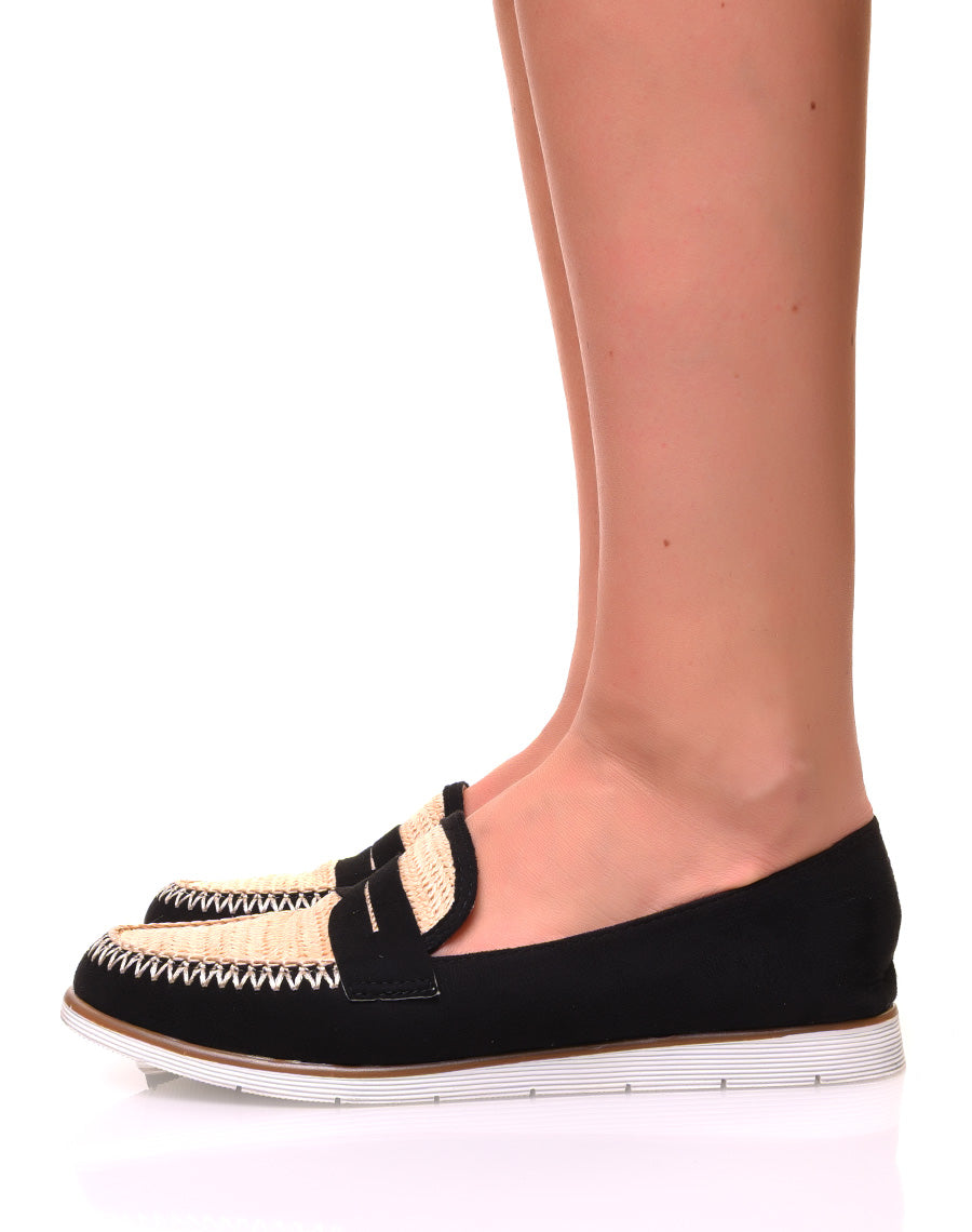 Mocassins en suédine noire et effet osier