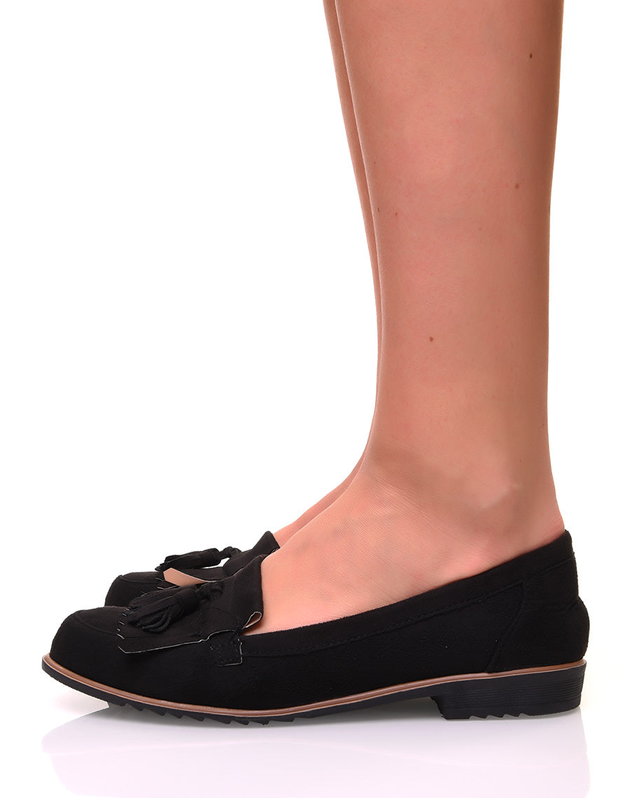 Mocassins à franges et pompons en suédine noire