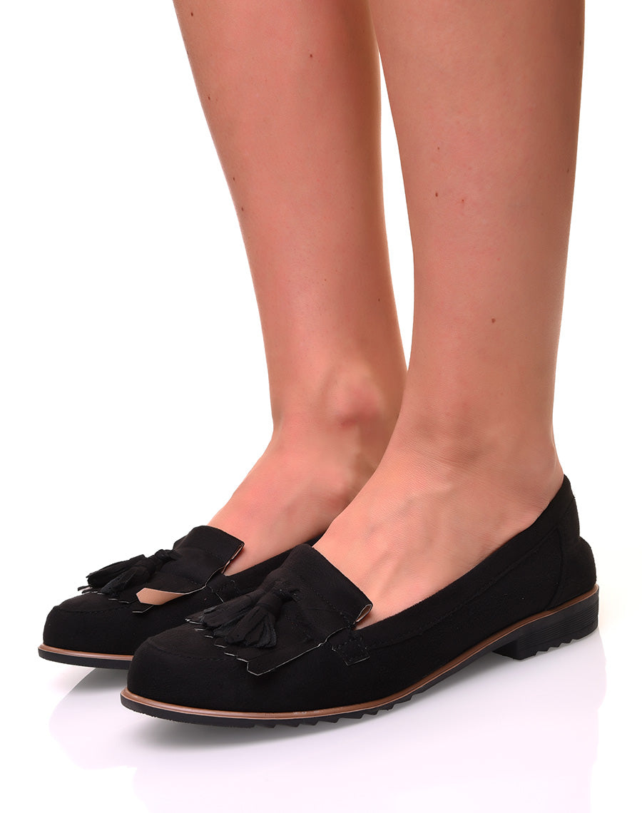 Mocassins à franges et pompons en suédine noire