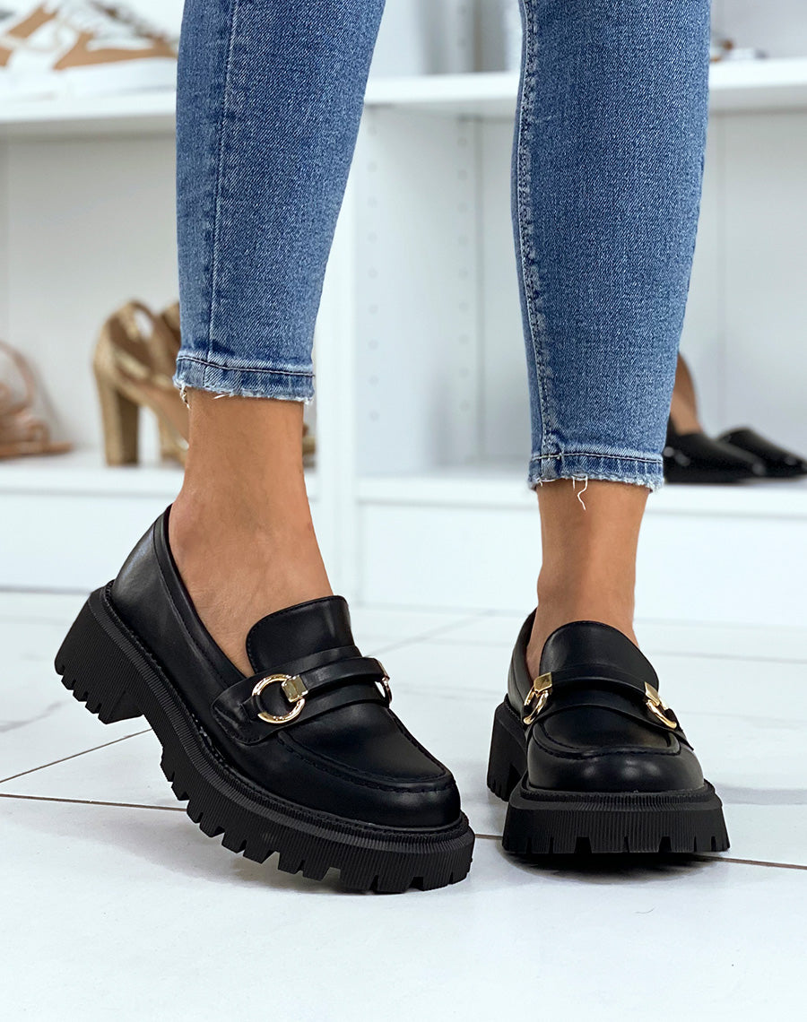 Mocassins noirs a détail doré 