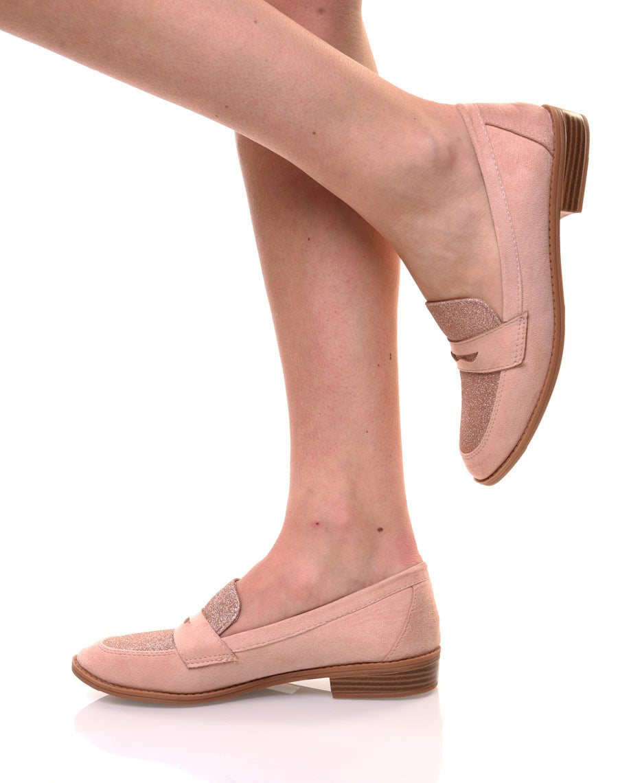 Mocassins roses en suédine effet pailleté 