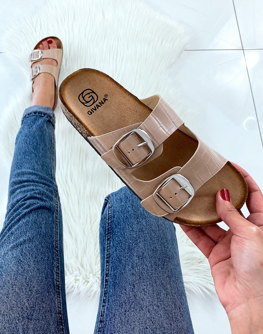 Mules beiges à deux brides