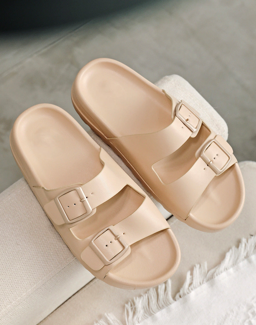 Mules beiges à double bride avant ajustables