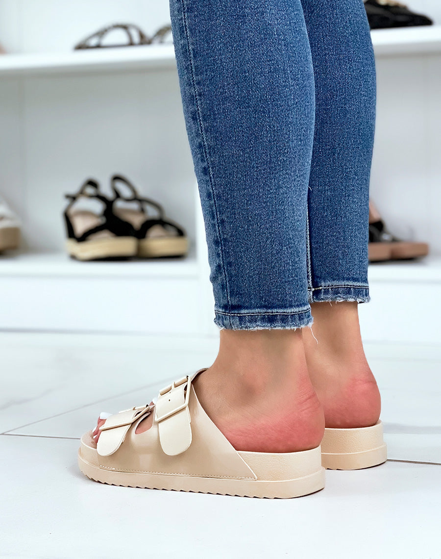 Mules beiges à double brides avant