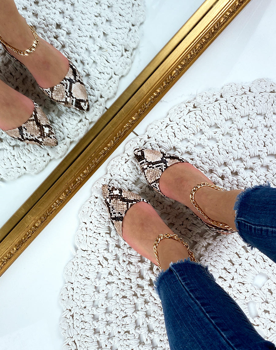 Mules effet serpent à bout pointu