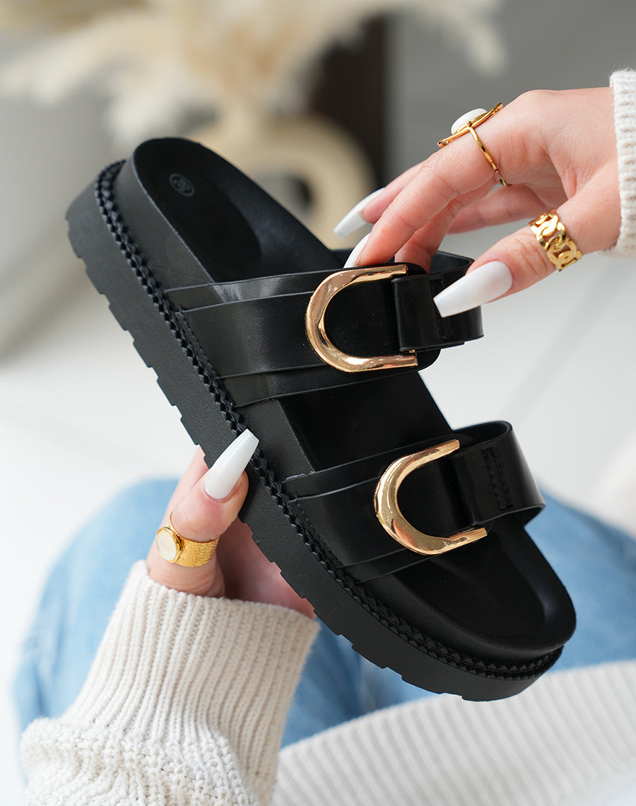 Mules Femme Noires Élégance Intemporelle et Détails Dorés