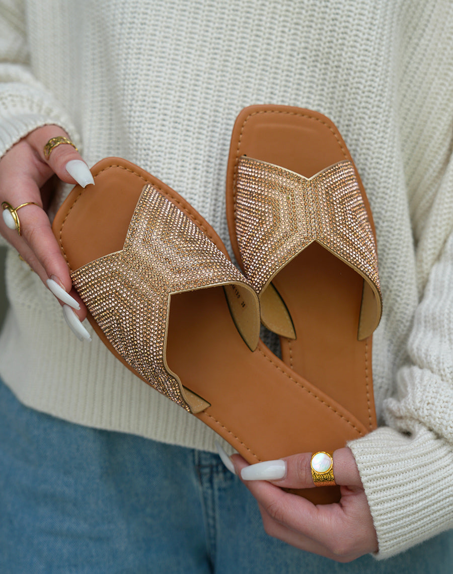 Mules Femme Rose Doré à Strass Confortables et Chics