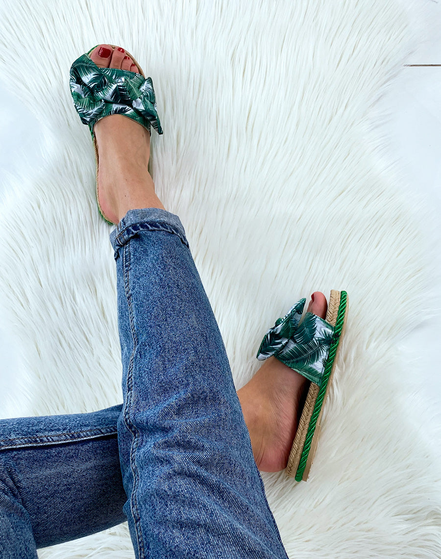 Mules green Flower styles espadrilles à gros nœud