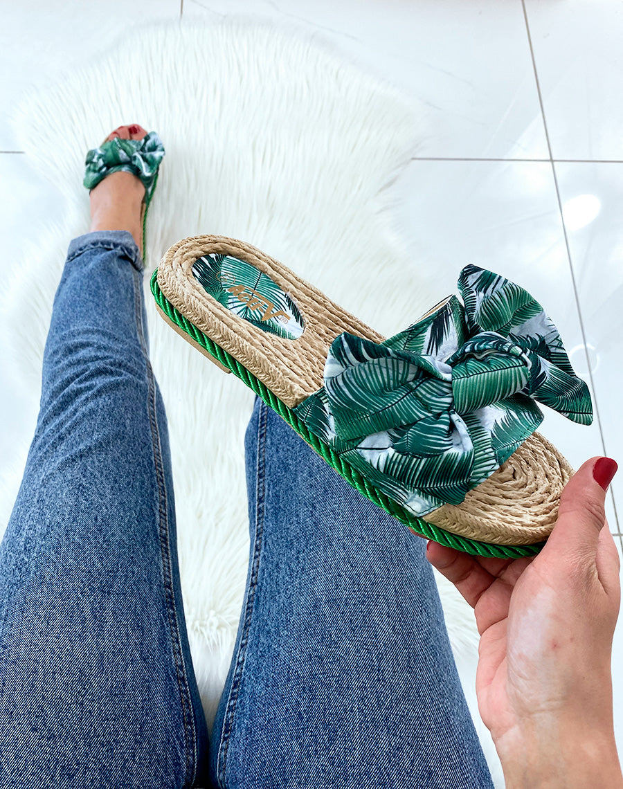 Mules green Flower styles espadrilles à gros nœud