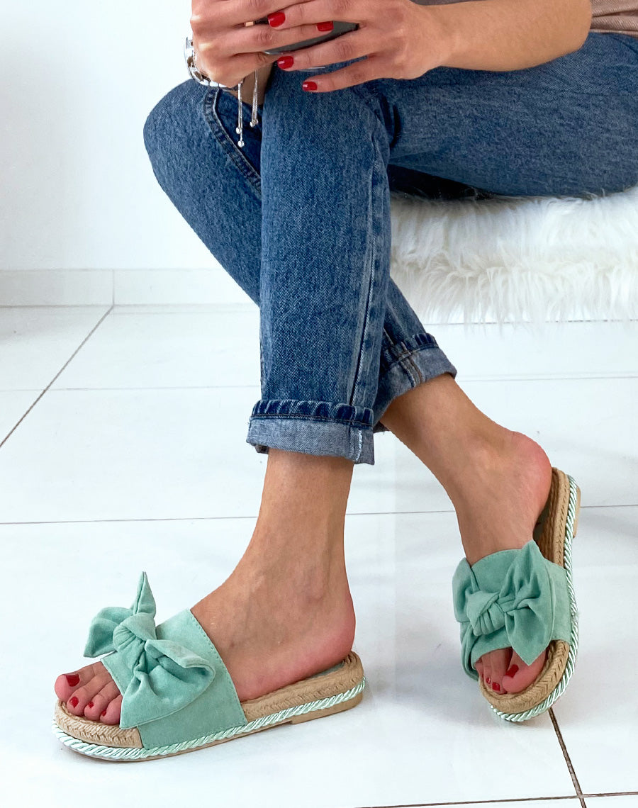 Mules green styles espadrilles à gros nœud