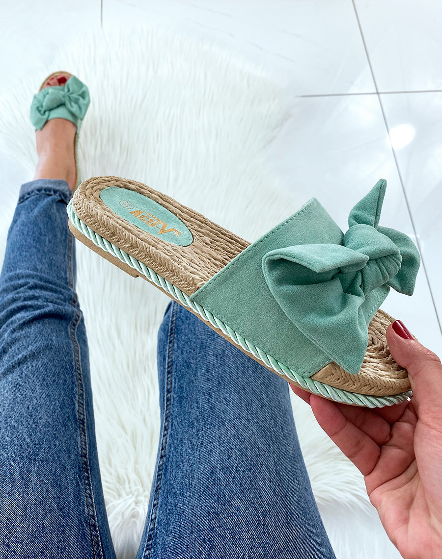 Mules green styles espadrilles à gros nœud