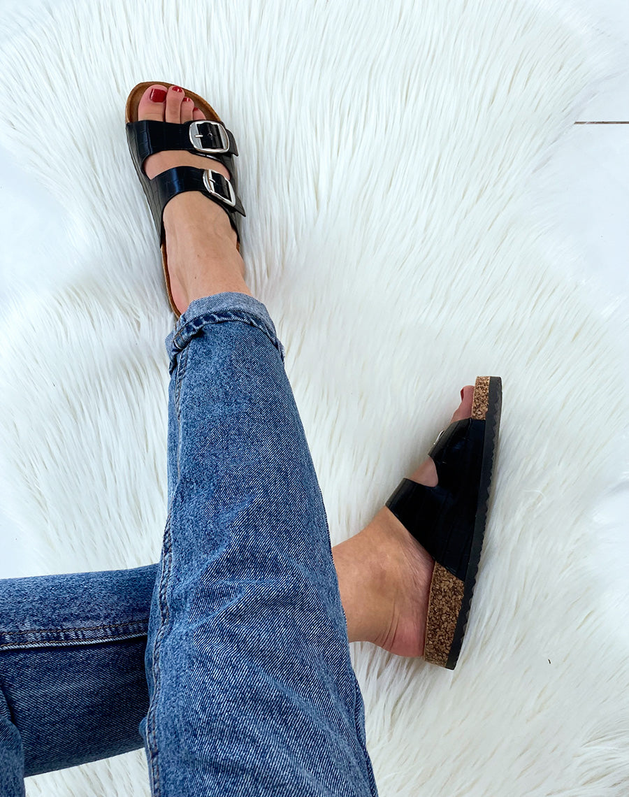 Mules noires à deux brides