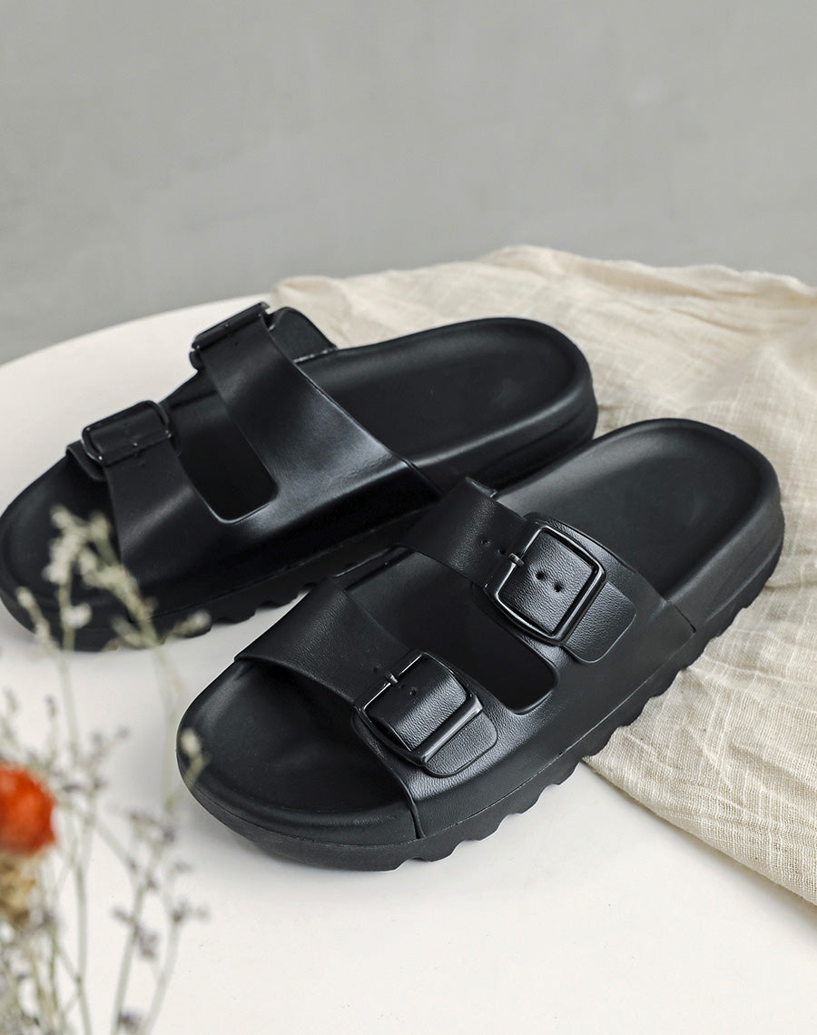 Mules noires à double bride avant ajustables