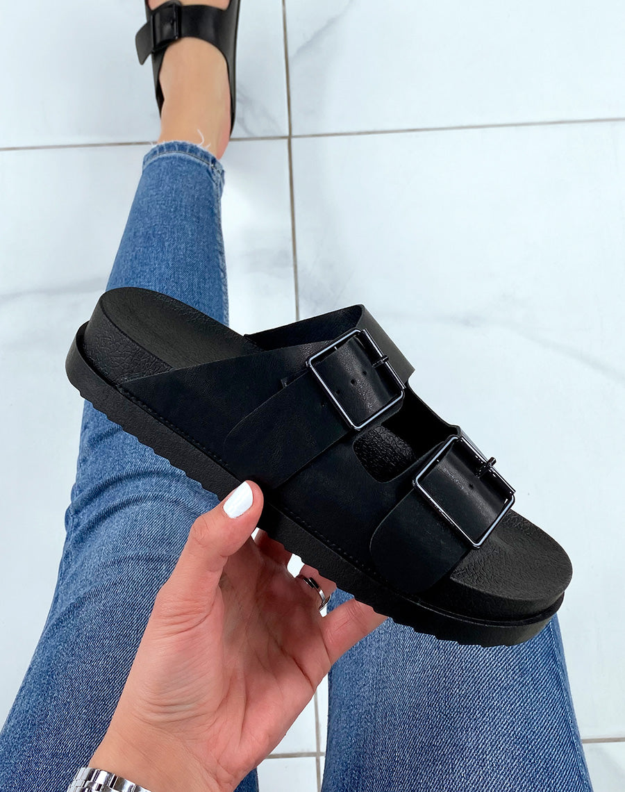 Mules noires à double brides avant