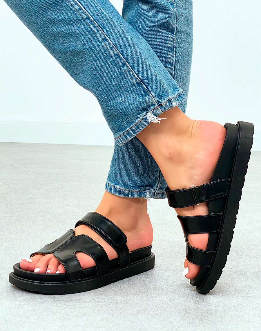 Mules Noires Modernes avec Bride en H et Fermeture Scratch ? Confort Urbain