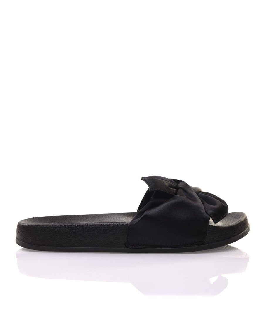 Mules noires à n?ud satiné 