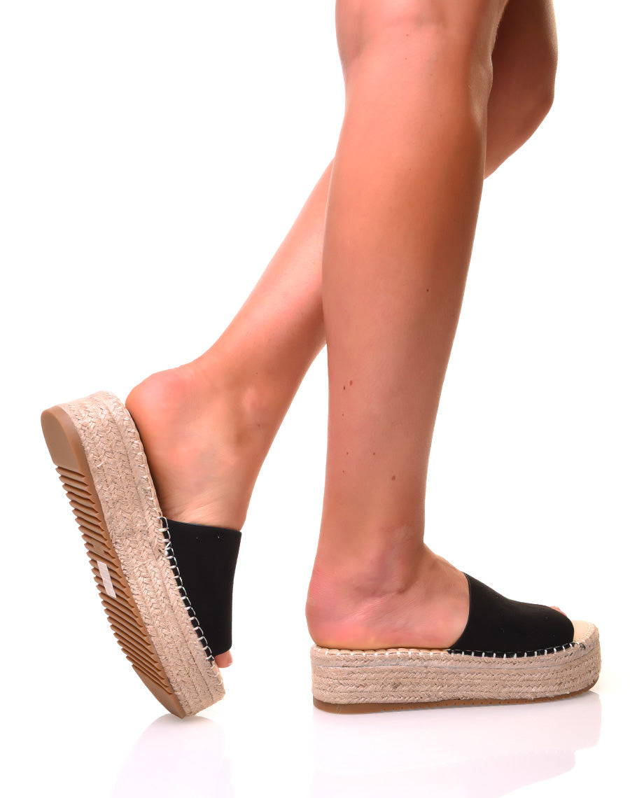 Mules noires à plateforme en suédine