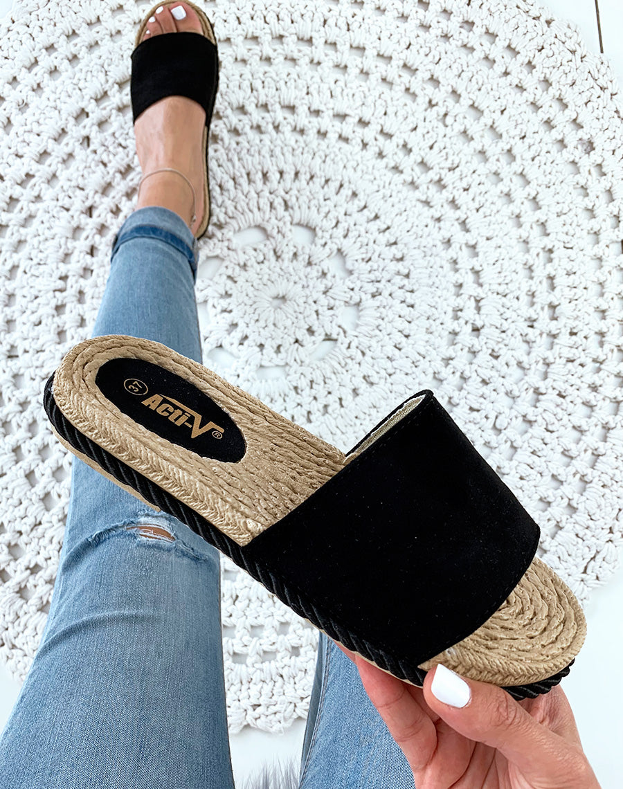 Mules noires suédine semelle en corde