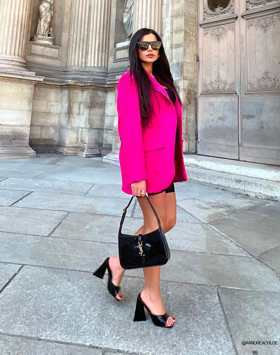 Mules noires vernies à talon triangulaire