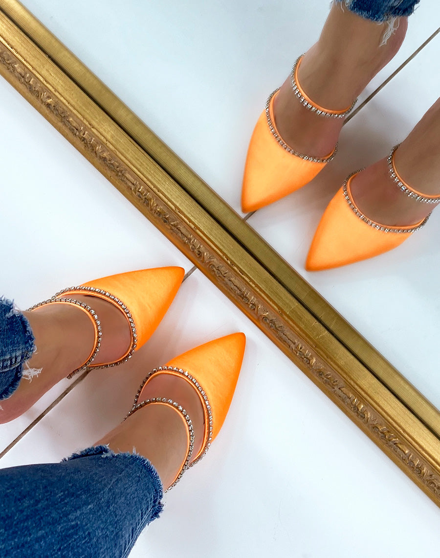 Mules orange à talon style escarpin