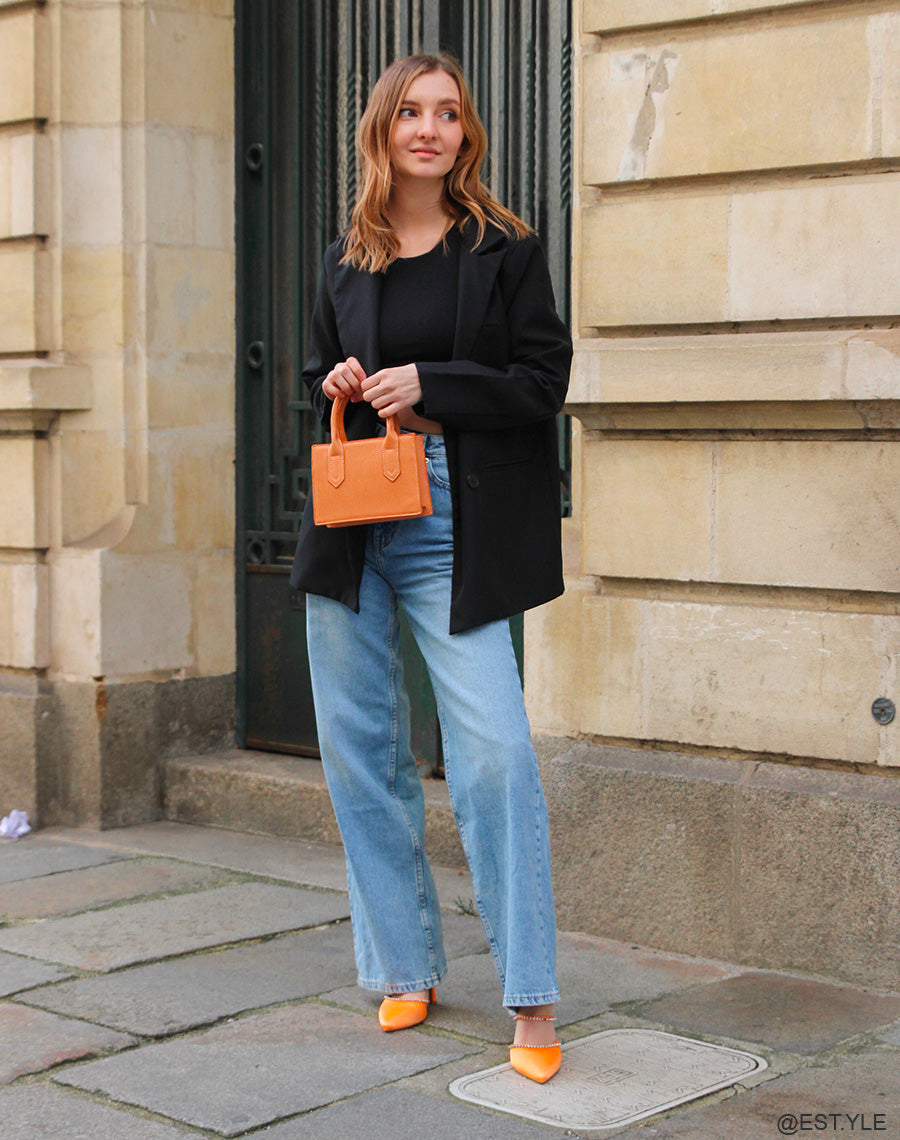 Mules orange à talon style escarpin