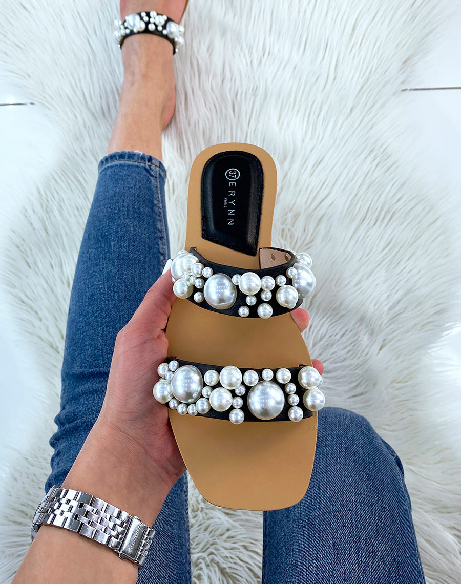 Mules plates noires à double brides