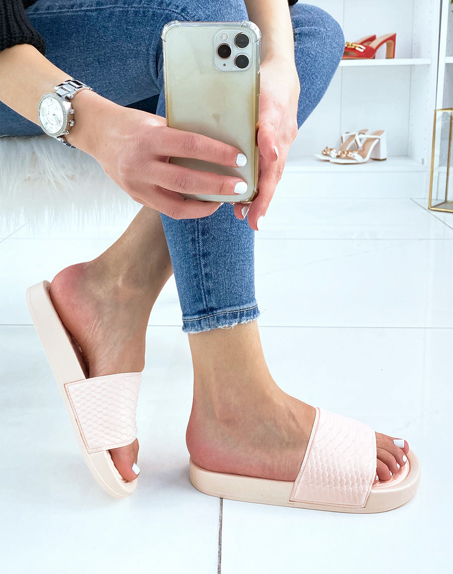 Mules rose pâle effet snake