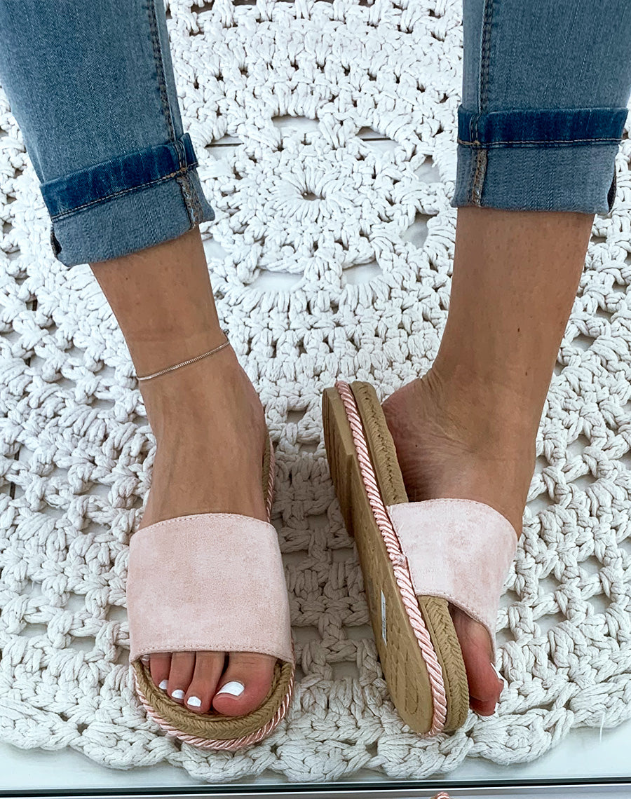 Mules rose suédine semelle en corde