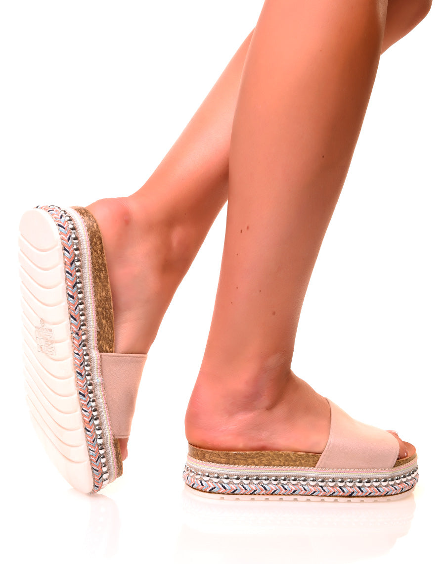 Mules roses poudrées en suédine à plateforme fantaisie