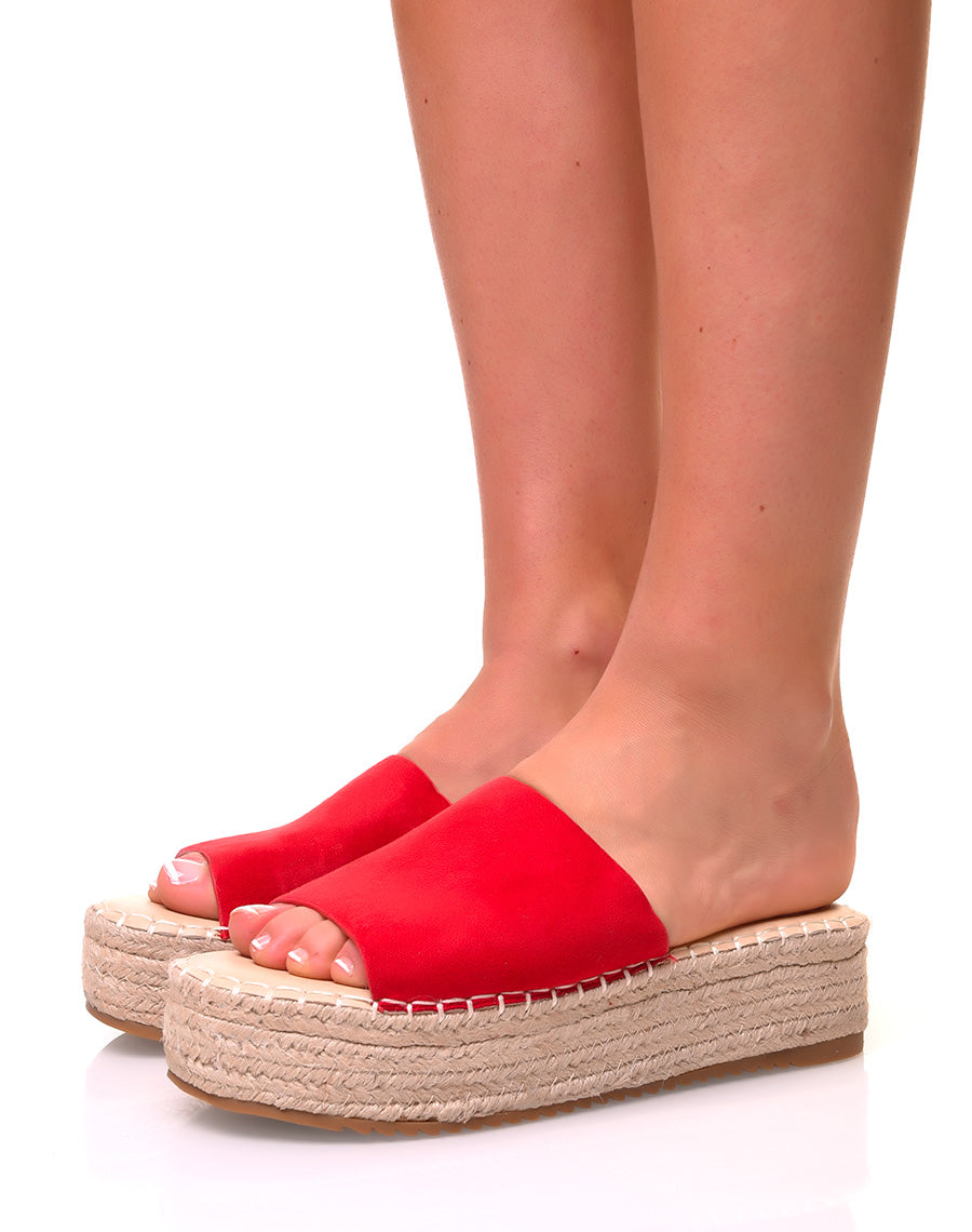 Mules rouges à plateforme en suédine