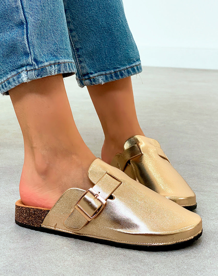 Mules Sabots Femme Dorées avec Boucle – Éclat Tendance pour Un Look Lumineux