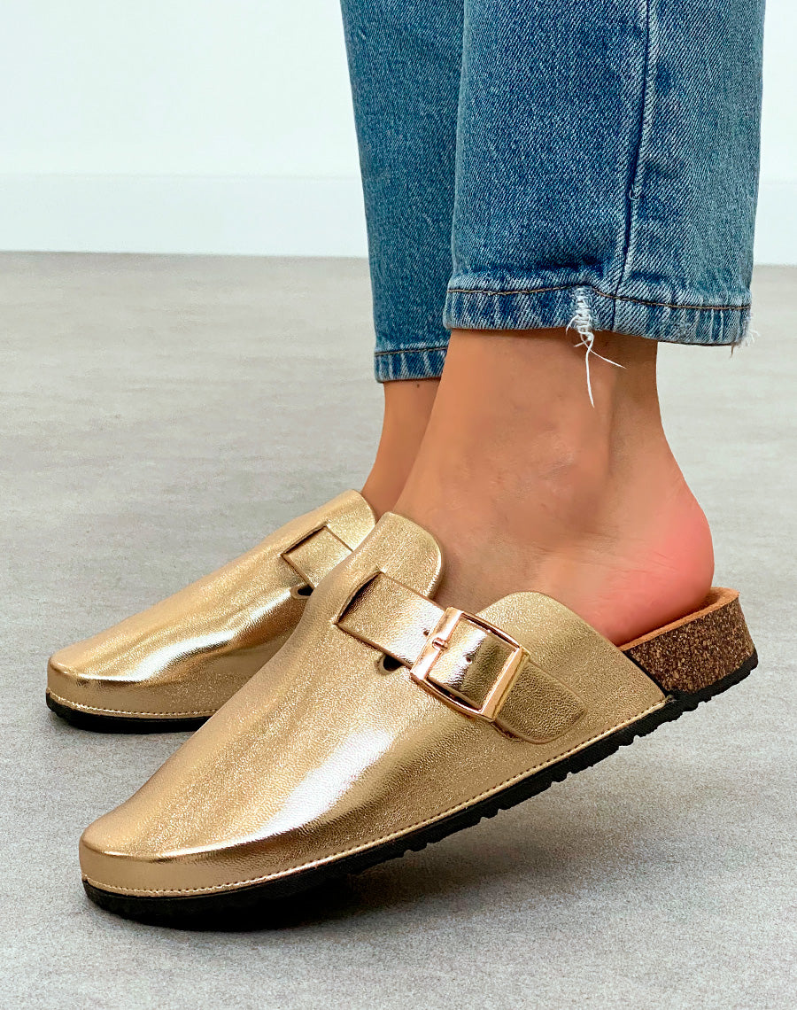 Mules Sabots Femme Dorées avec Boucle – Éclat Tendance pour Un Look Lumineux