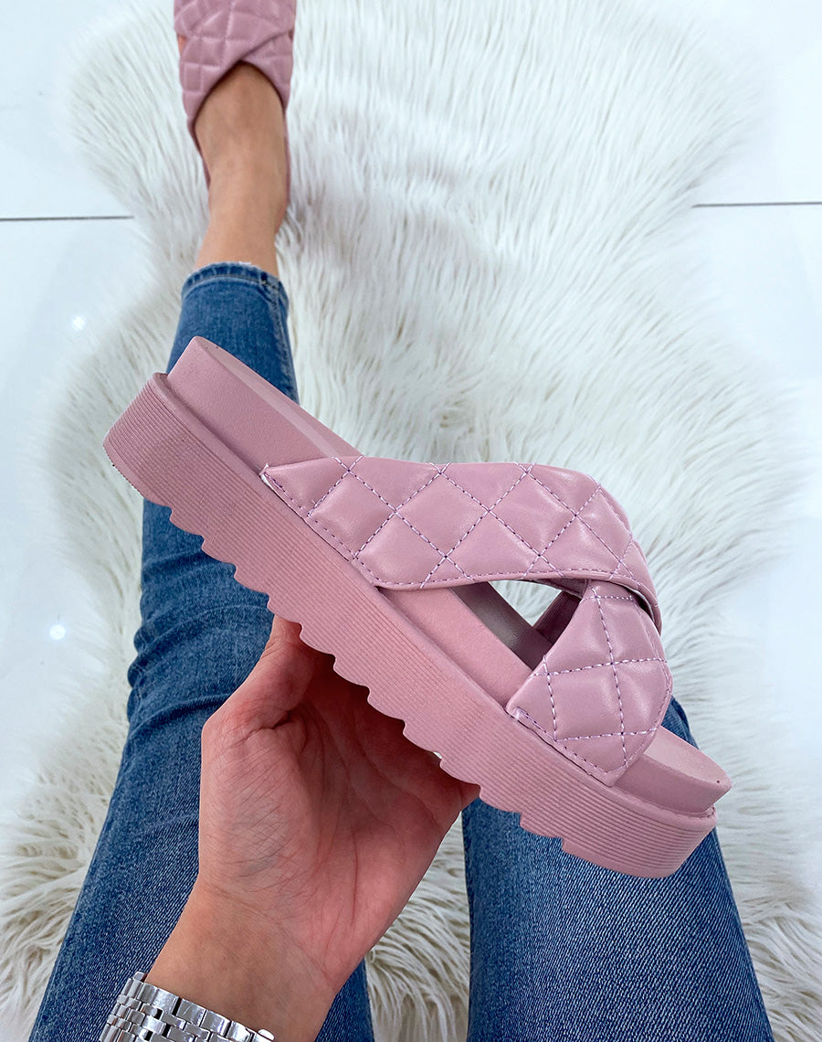 Mules vieux rose croisées et matelassées