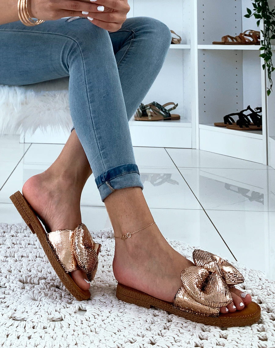 Nu-pied champagne à gros nœud gonflé