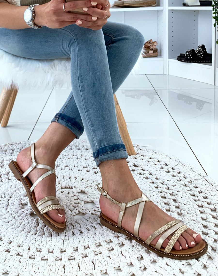 Nu-pied dorée à brides imprimé peau de serpent