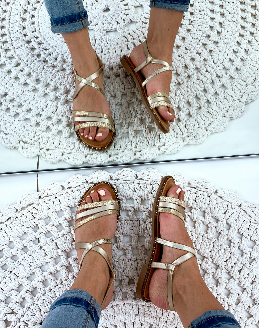 Nu-pied dorée à brides imprimé peau de serpent