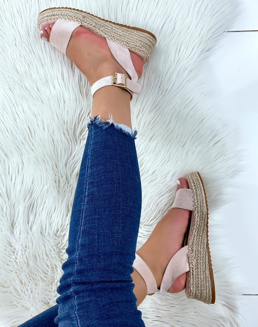 Nu-pieds beige en suédine à plateforme