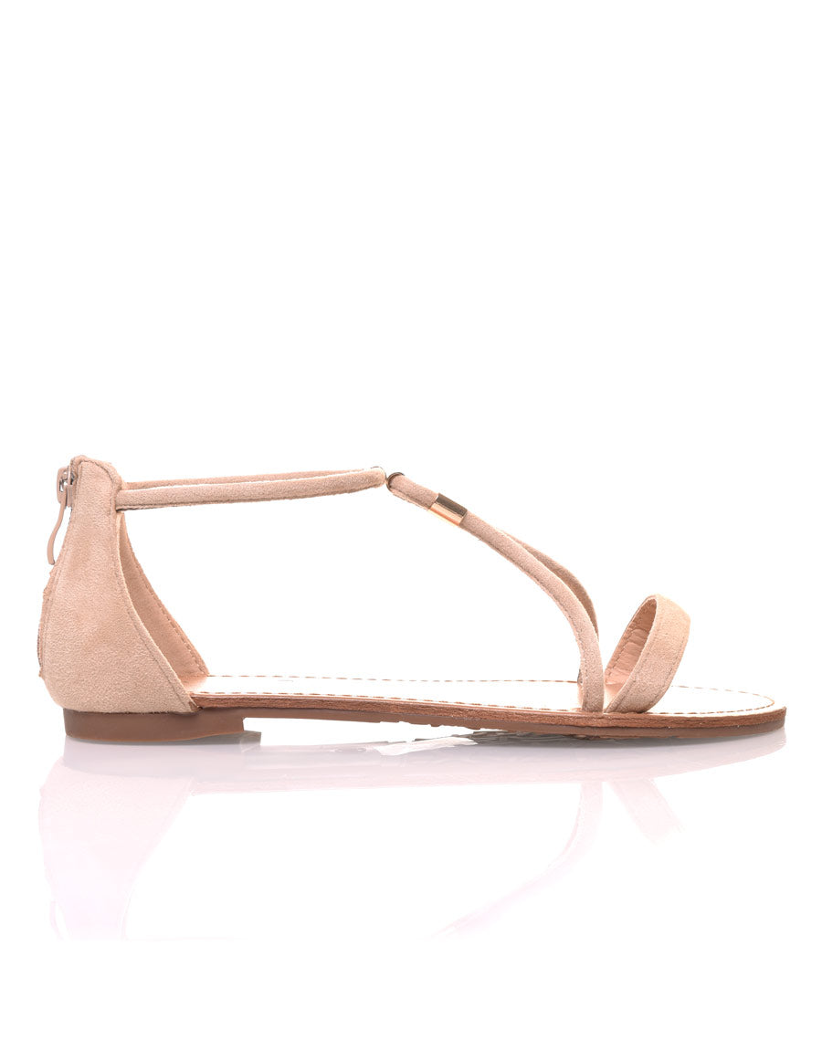 Nu-pieds beige ornées de perles or