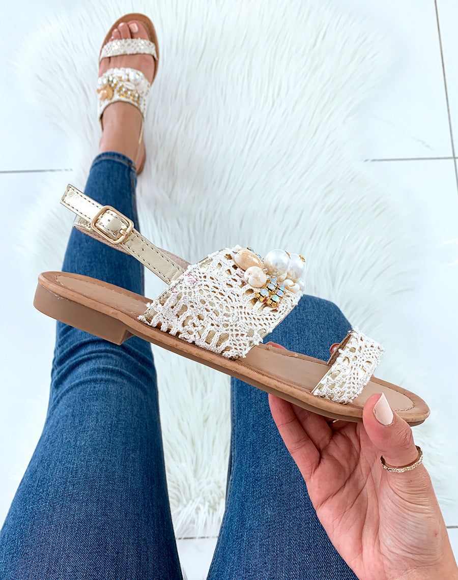 Nu-pieds beiges à doubles sangles