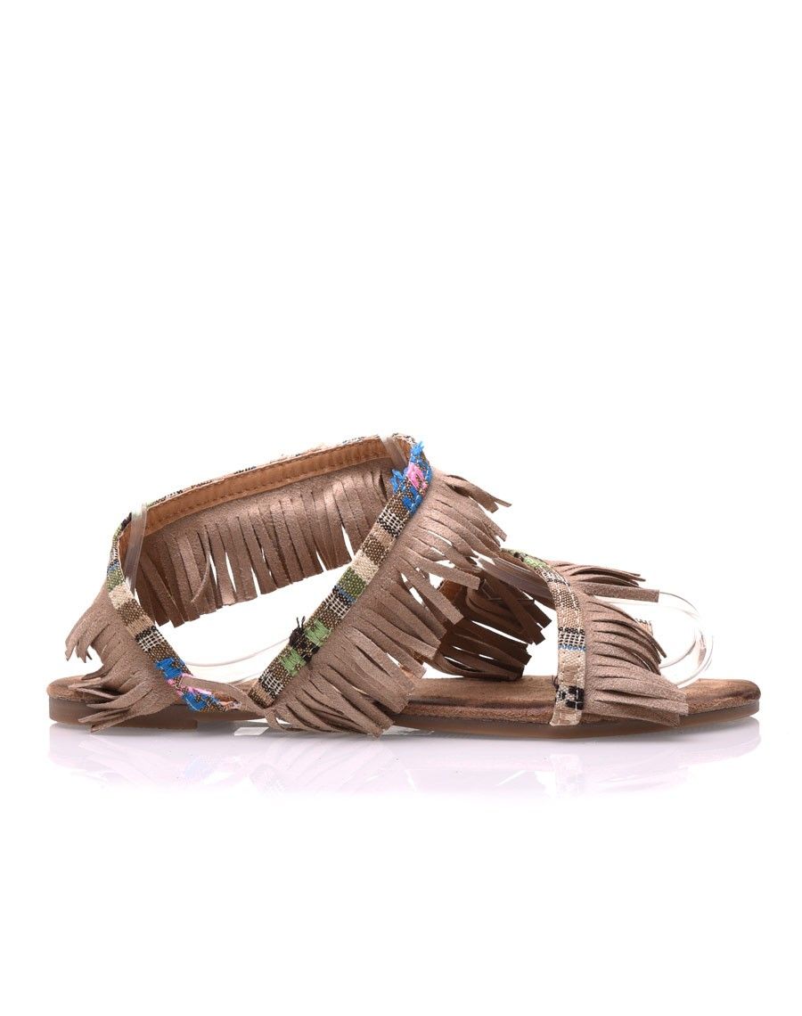 Nu-pieds beiges à franges