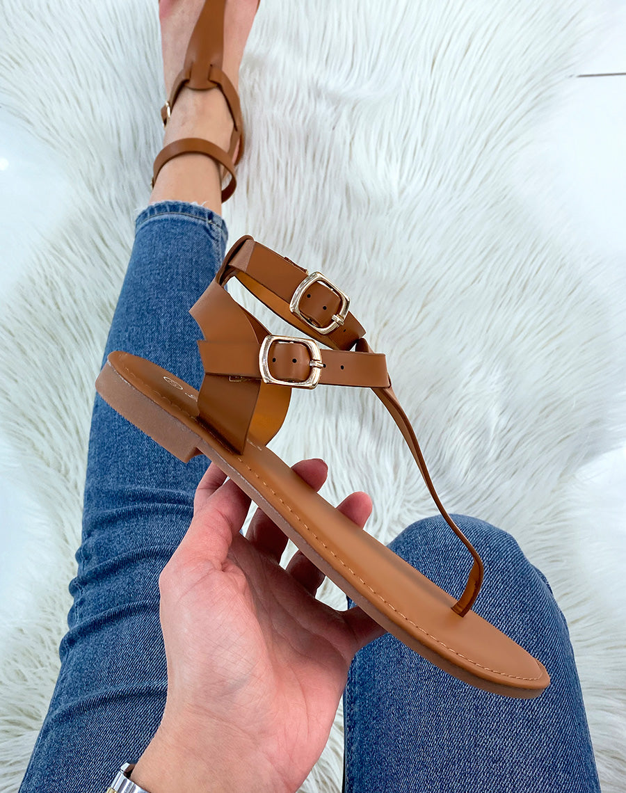 Nu-pieds camel à double brides