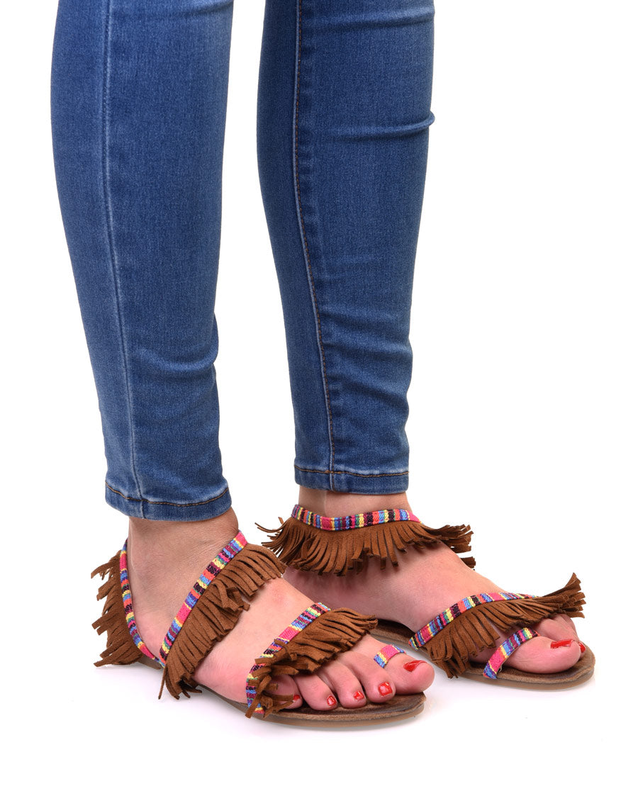 Nu-pieds camel à franges